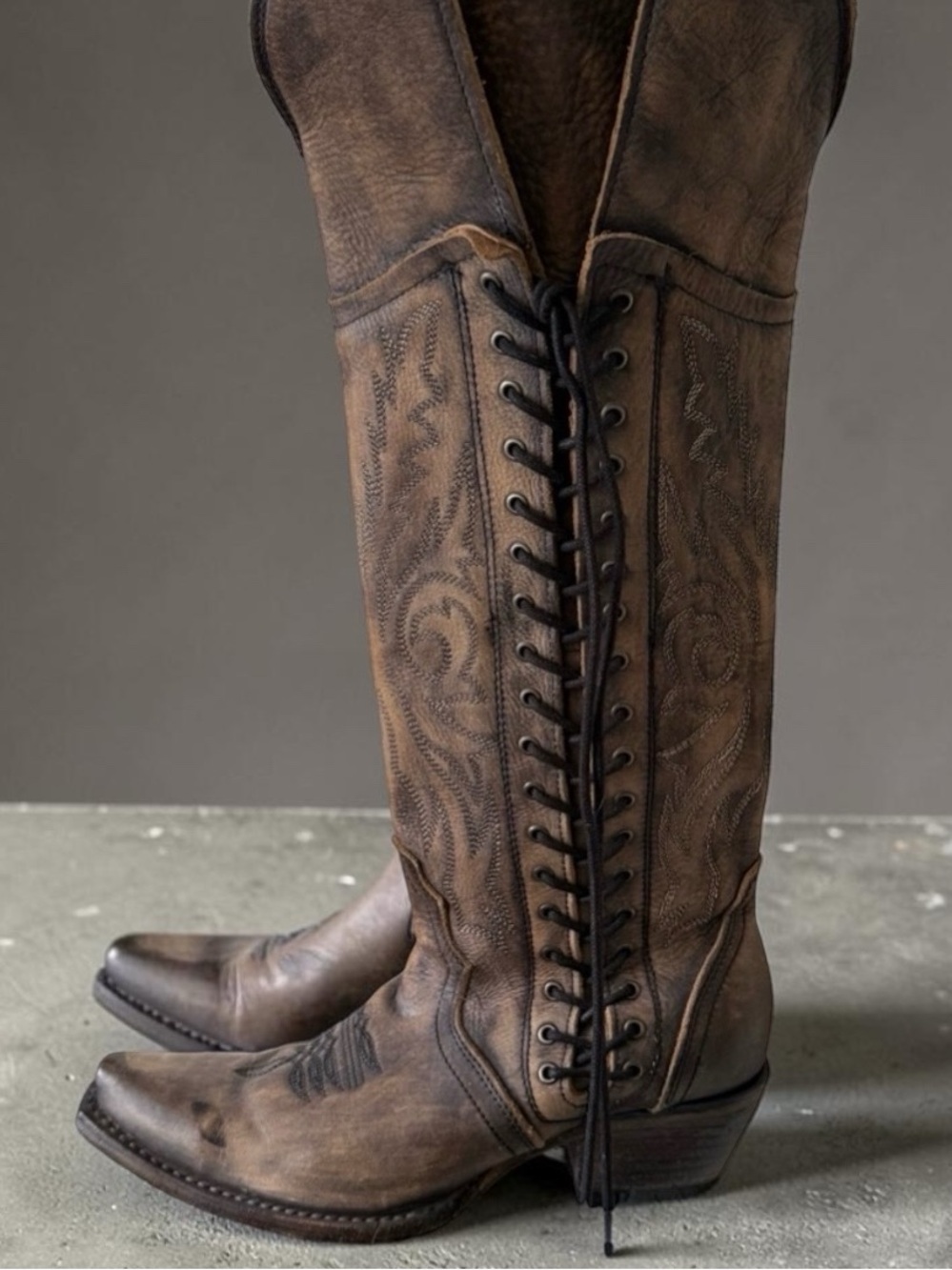 Freebird by Steven WESLEY Brown Lace-Up Tall Western Boots Size 7